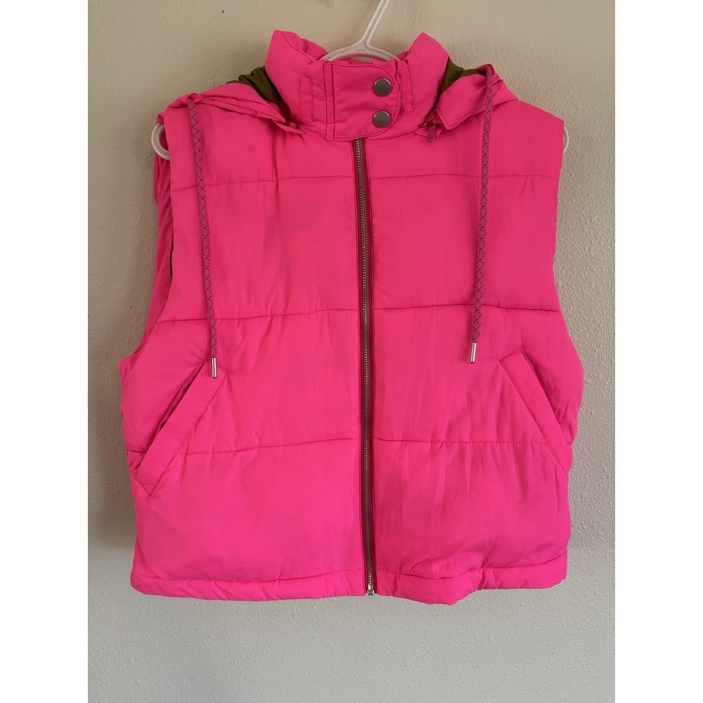 Anthropologie Pilcro Hooded Puffer Vest Hot Pink Boho Size XS Fall Jacket